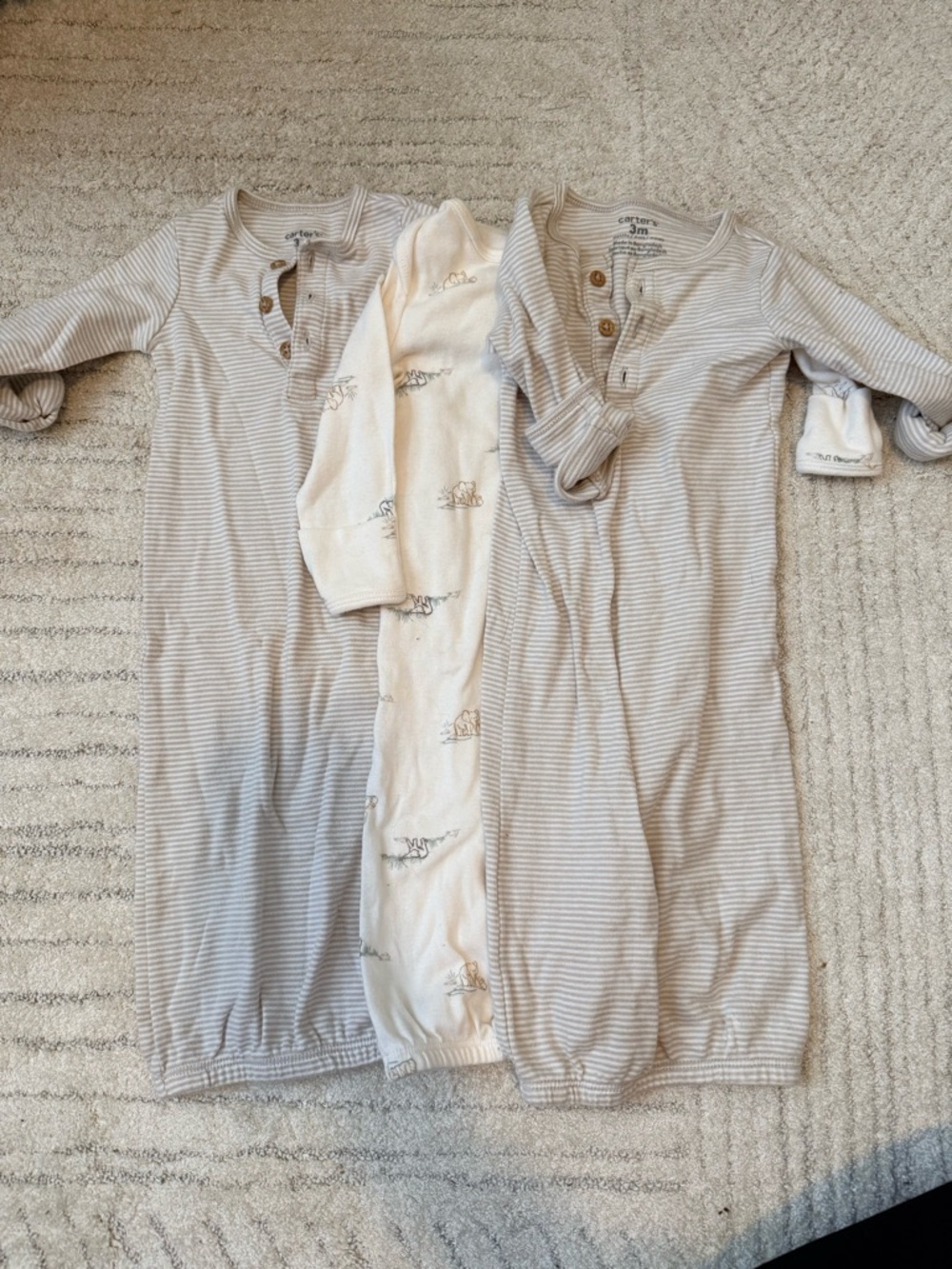 Neutral Stripe & Cream Baby Gown Set